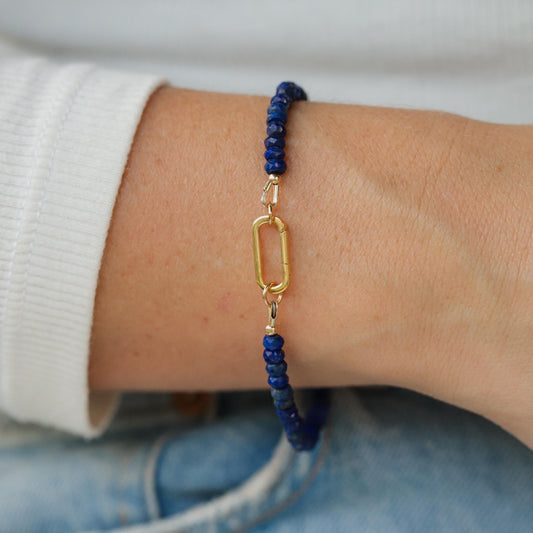 Lapis Lazuli Carabiner Bracelet • Sterling Silver, Gold Filled, or 14K Gold • Faceted Lapis Bracelet • Custom Size Jewelry Gift