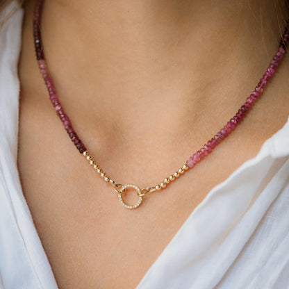 Pink Tourmaline white topaz necklace