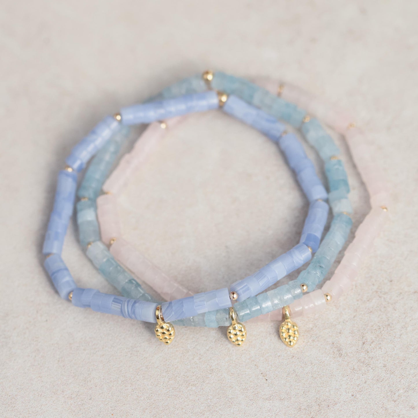 Aquamarine Heishi Bracelet 4mm – Genuine Blue Gemstone Stretch Bracelet, Calm Stacking Jewelry