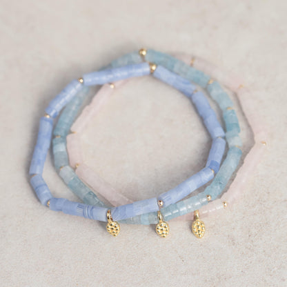 Aquamarine Heishi Bracelet 4mm – Genuine Blue Gemstone Stretch Bracelet, Calm Stacking Jewelry