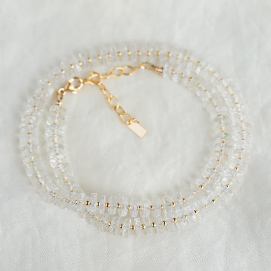 Clear Quartz Necklace – [DIP] Faceted Heishi Rondels with Gold Filled Clasp