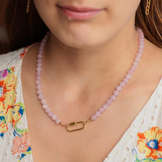 Kunzite Beaded Carabiner Necklace