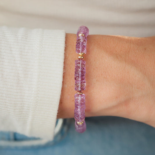 Pink Amethyst heishi bracelet | 6mm Amethyst bracelet | Pink amethyst beaded bracelet | amethyst pink