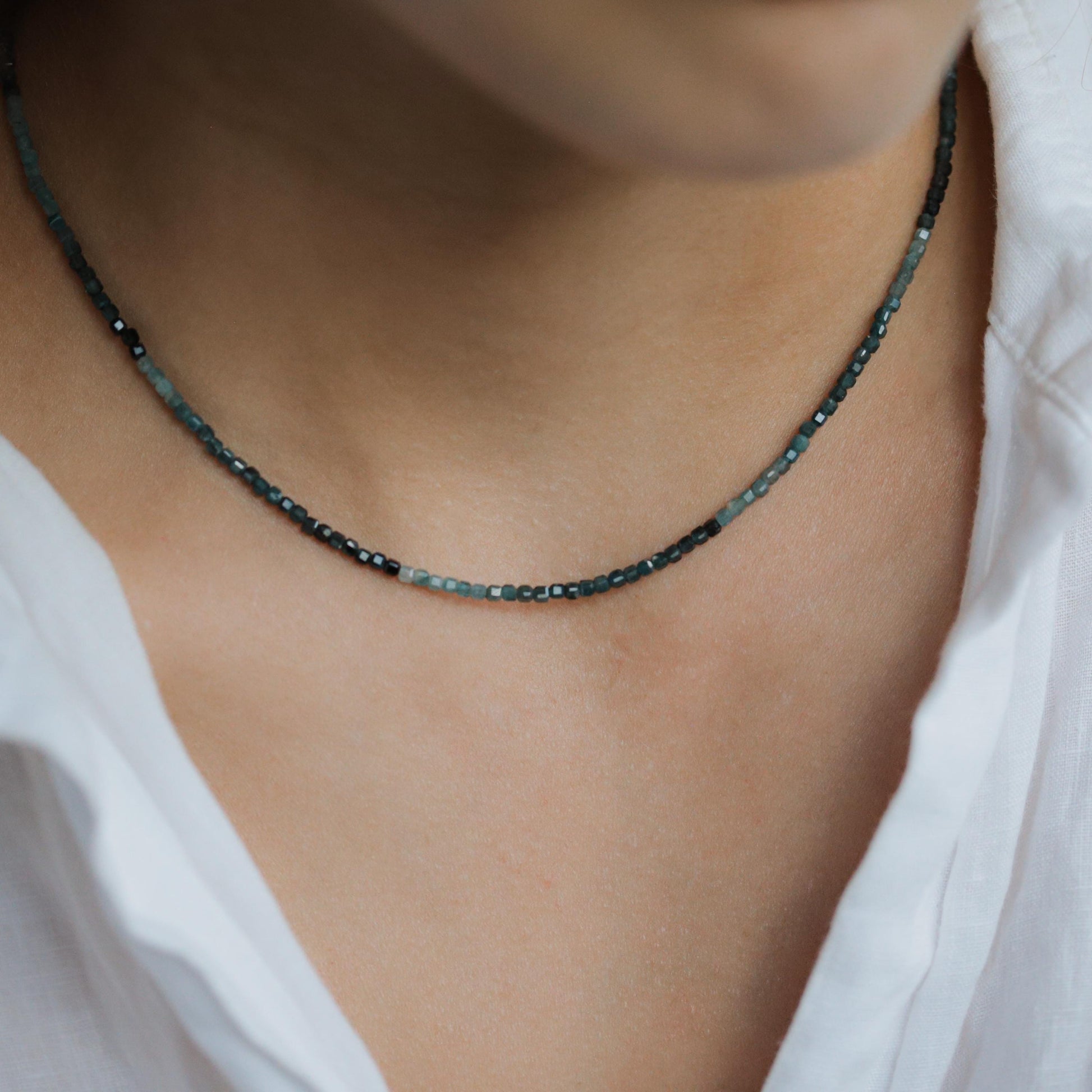 Grandidierite Cube Necklace - 14K
