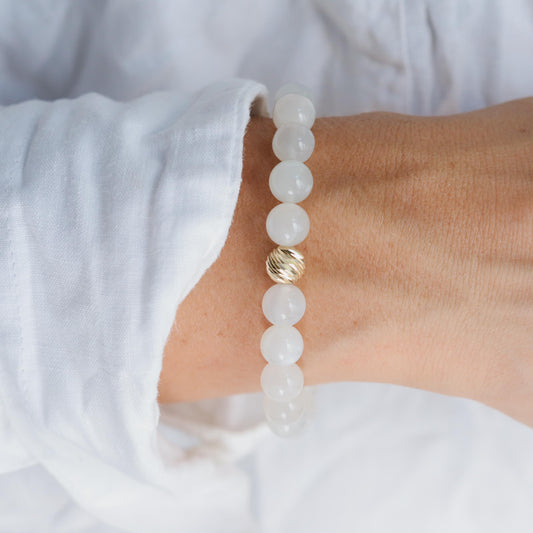 14K GOLD 8mm Natural Moonstone Bracelet, moonstone jewelry, gold moonstone, June birthday, June birthstone, beaded moonstone