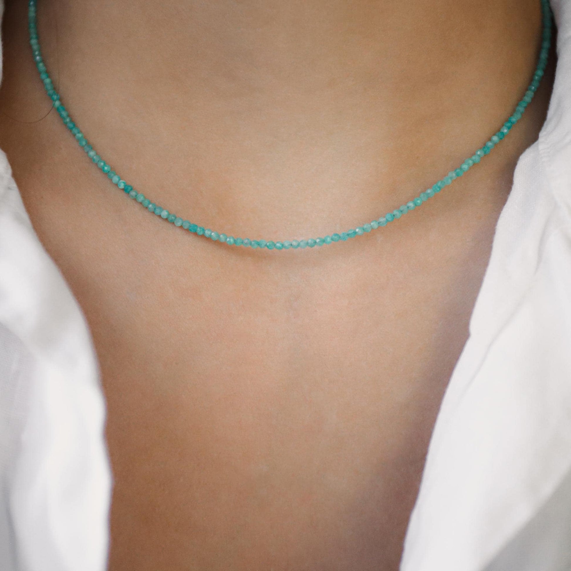 Delicate Amazonite Necklace,[ENAM1579_DIP] 2mm Faceted Gemstone Necklace, Sterling Silver or 14K Gold Filled