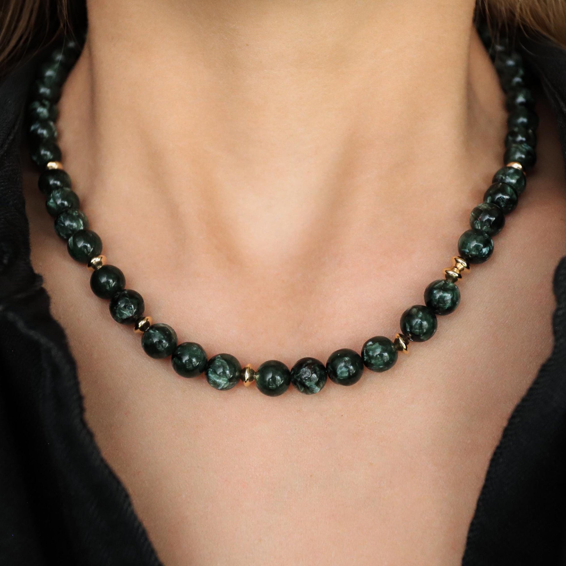 Seraphinite Necklace, Green Healing Stone, Gold Filled Jewelry
