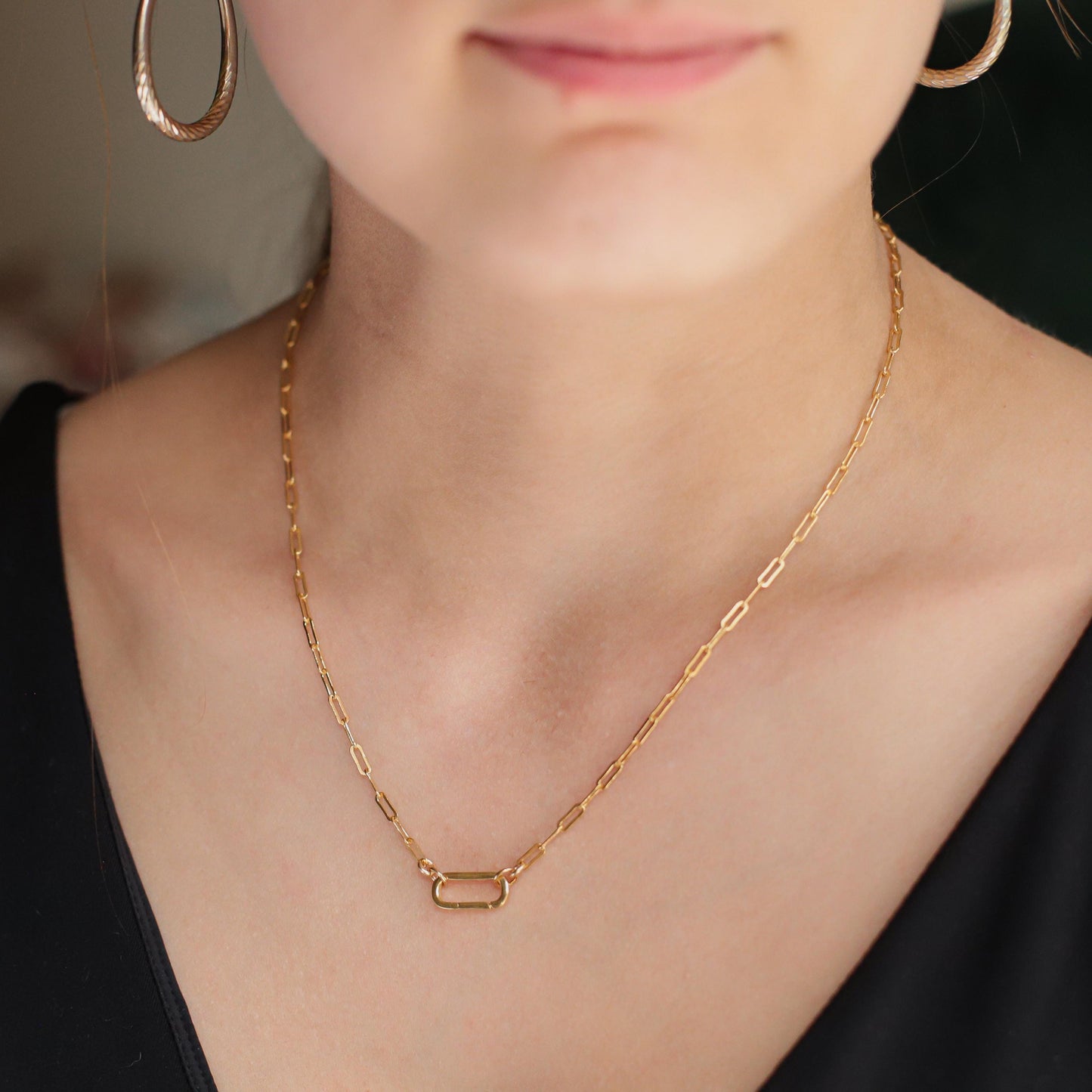 14k Gold Filled Paperclip Chain Necklace, MEDIUM gold filled carabiner necklace [ENGP1200] | everyday gold necklace | paperclip chain