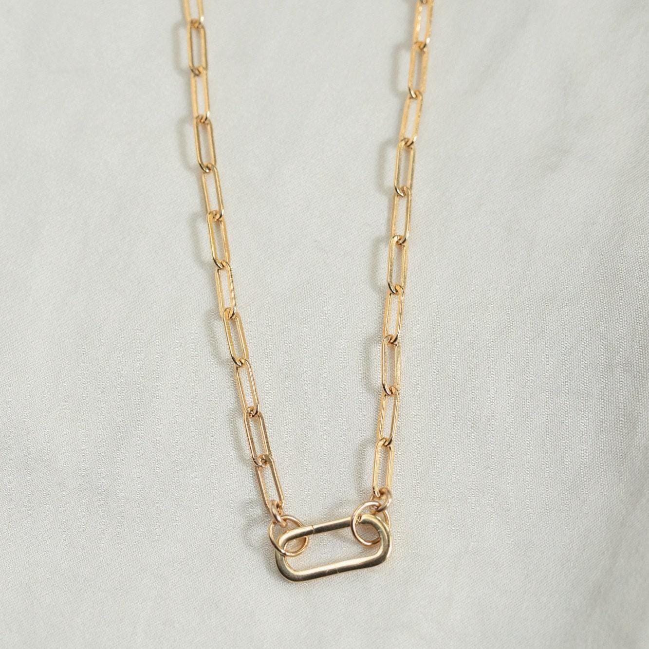 14k Gold Filled Paperclip Chain Necklace, MEDIUM gold filled carabiner necklace [ENGP1200] | everyday gold necklace | paperclip chain