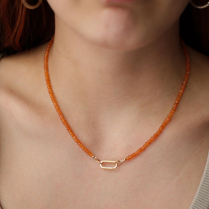 Carnelian Necklace with Rectangle Carabiner, Gold Filled or Sterling Silver