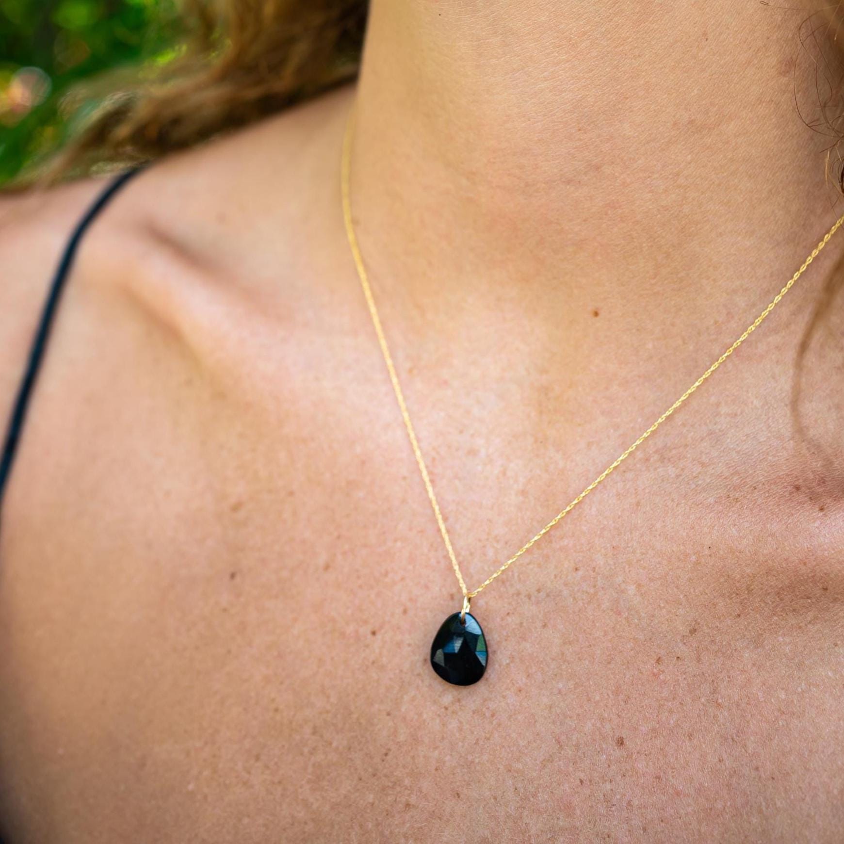 Black Onyx 14K Gold Pendant or Necklace – Strength & Protection