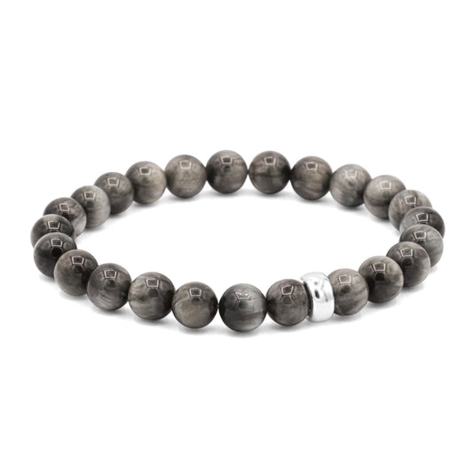 AAA+ Cats Eye Bracelet 8mm / Natural Gray Chrysoberyl Stones / Neutral Unisex Bracelet / Stretch Stacking Bracelet Chrysoberyl