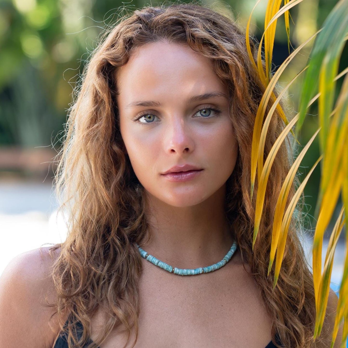 Larimar faceted heishi necklace, Dominican larimar Necklace, larimar beaded jewelry, [ENLP1498] Larimar Necklace 14K gold filled