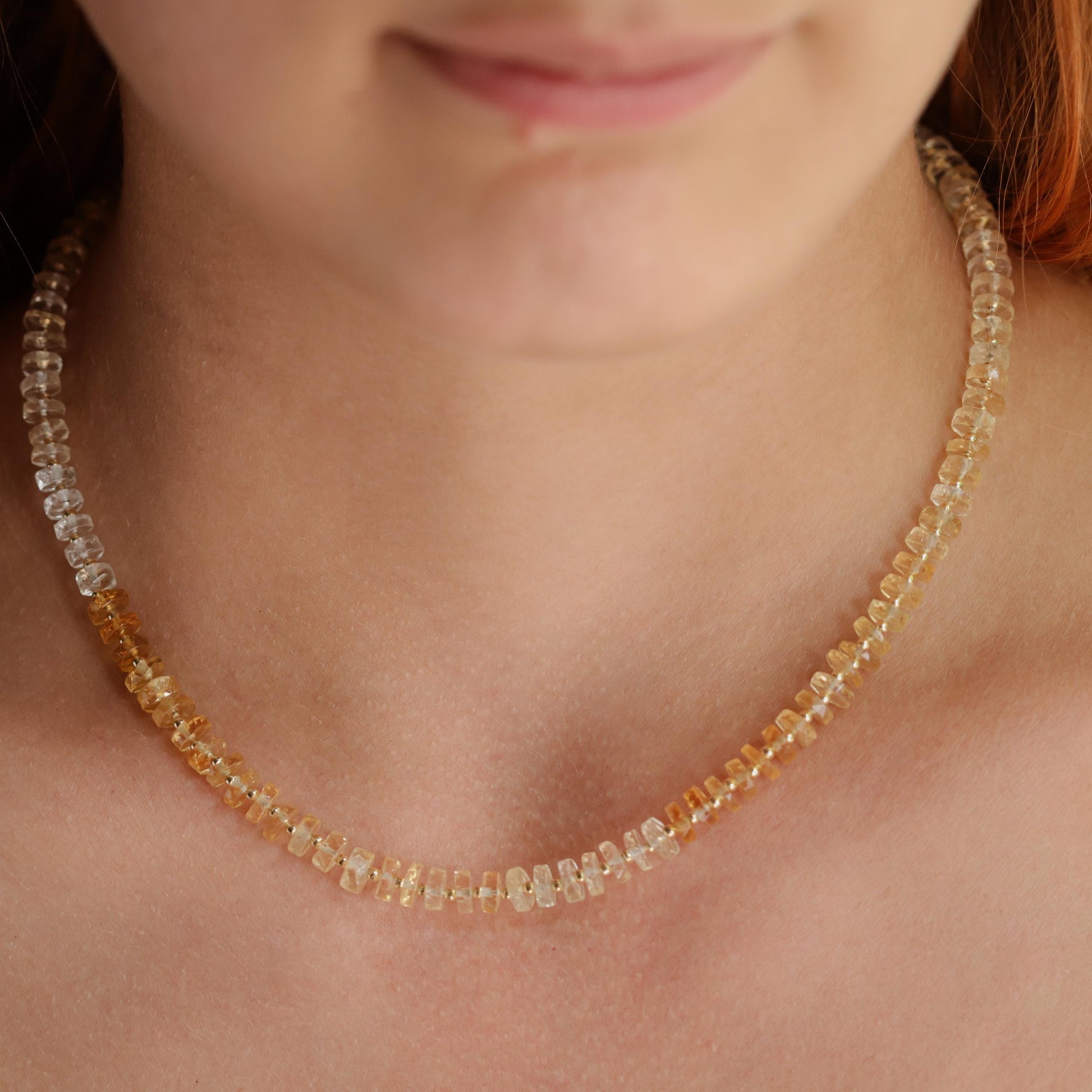 Citrine Necklace – Faceted Heishi Gemstones, Gold Filled, Adjustable