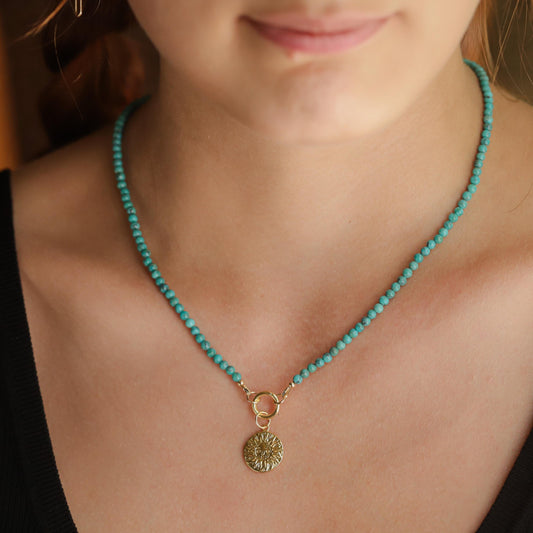 Turquoise Carabiner Necklace | Kingman Turquoise carabiner necklace | Genuine natural blue turquoise | [ENTP1052] real genuine turquoise