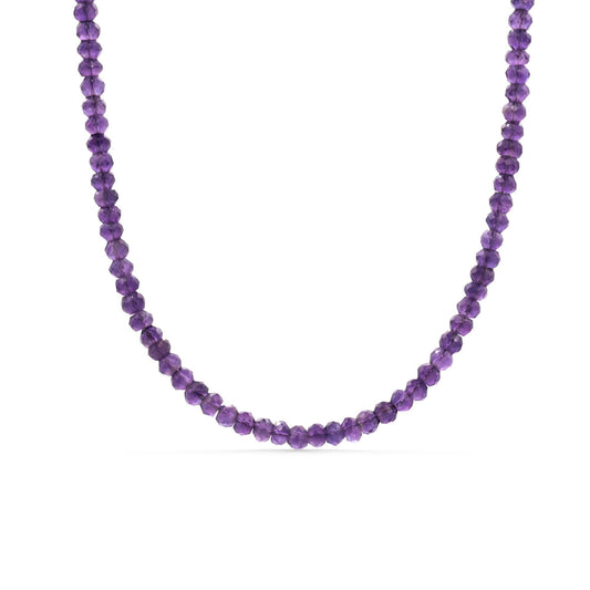Amethyst Beaded Necklace, 3mm Purple Amethyst | Amethyst Necklace [ENAM4577] | Amethyst Necklace | February birthstone