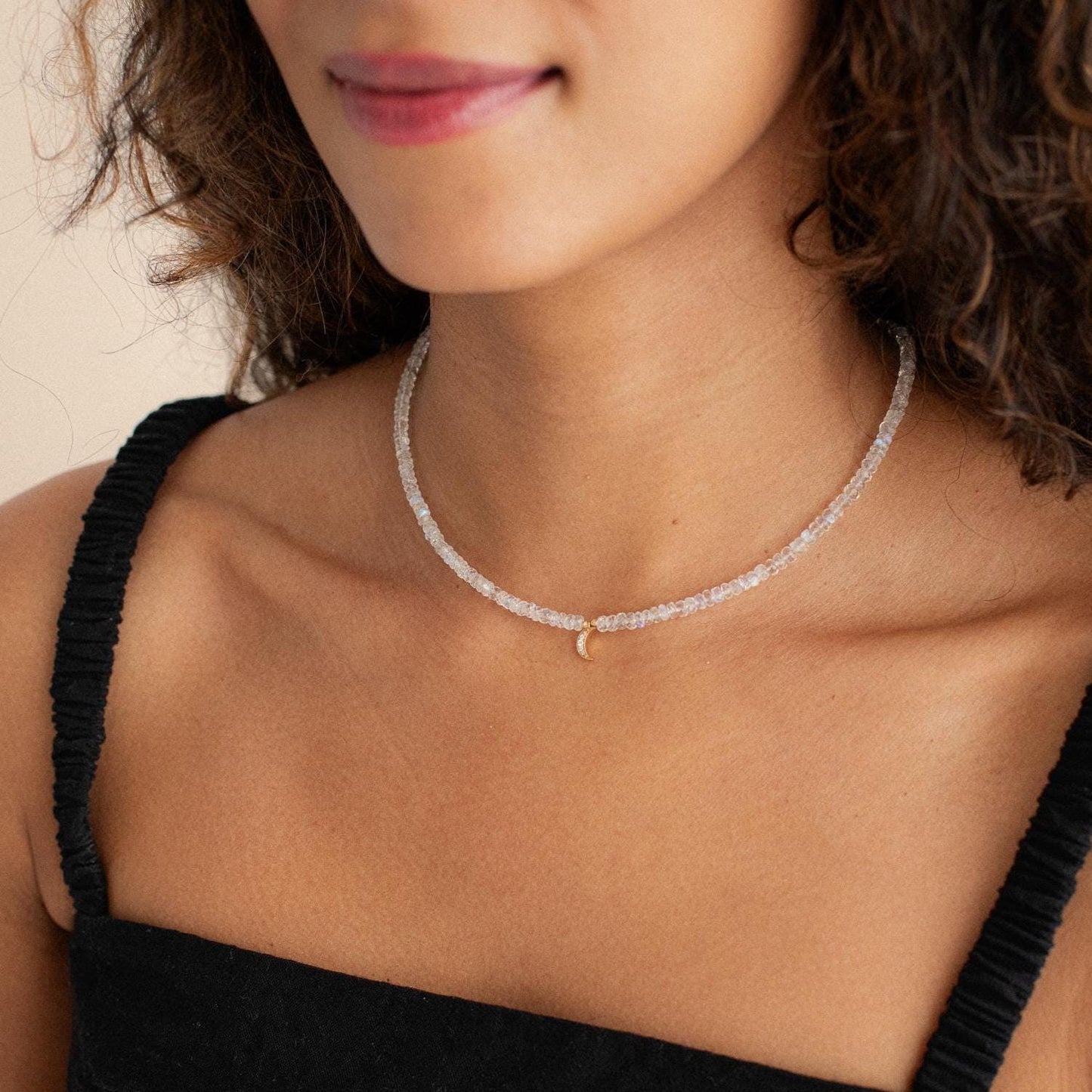 Diamond Moonstone Necklace - 14K
