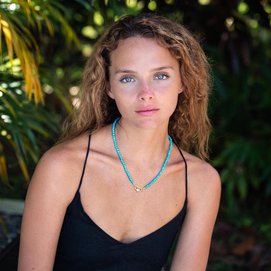 White topaz + Sleeping Beauty Turquoise nugget necklace