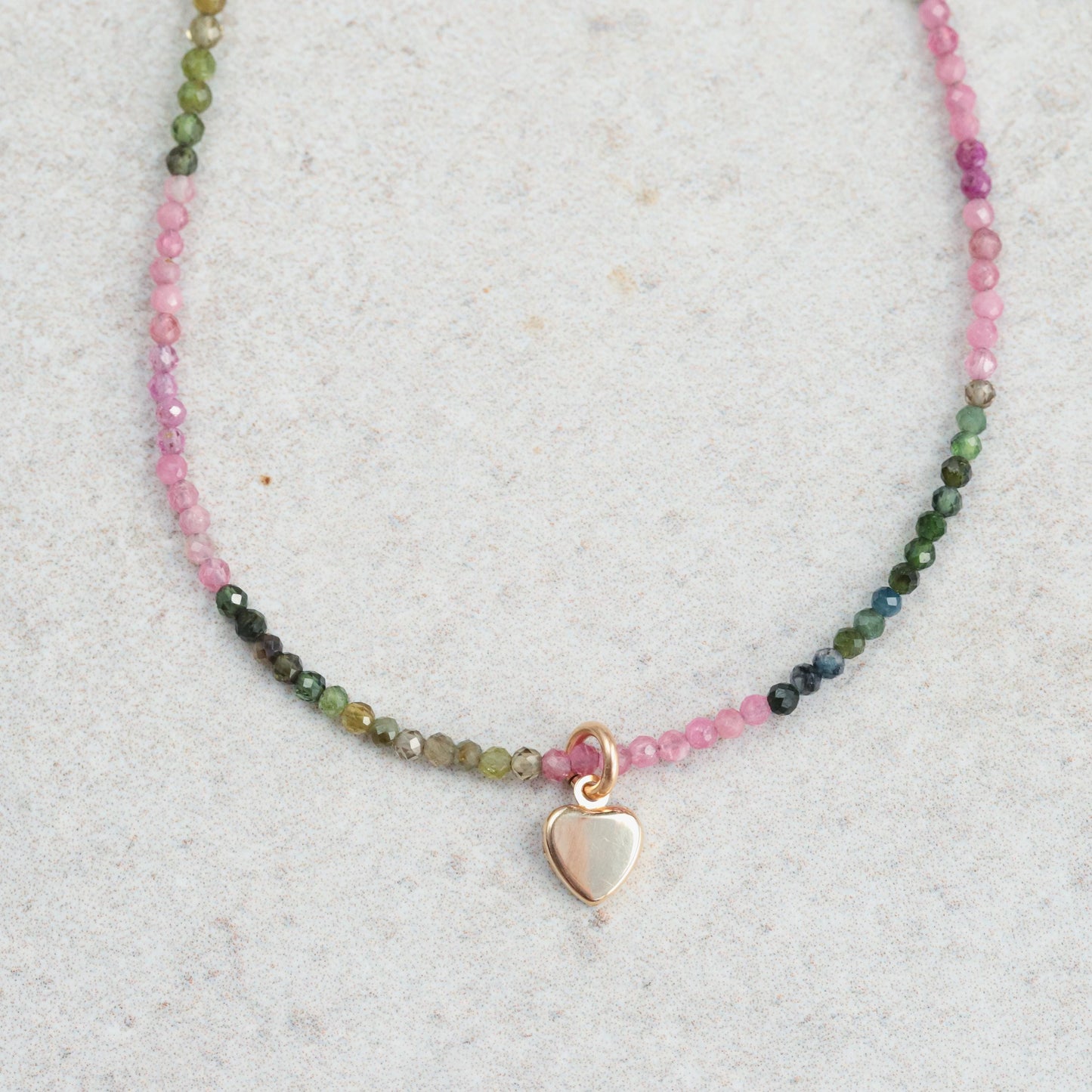 Mixed Tourmaline Heart Necklace - 14K