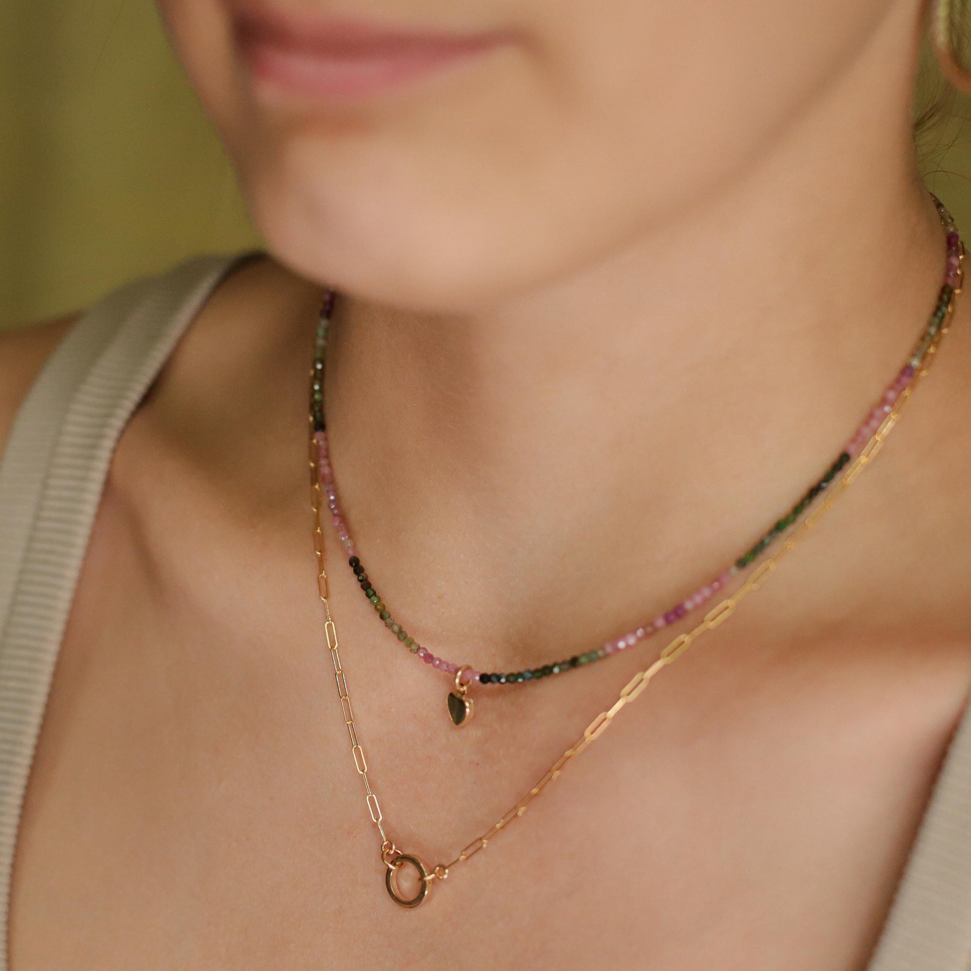 Mixed Tourmaline Heart Necklace - 14K