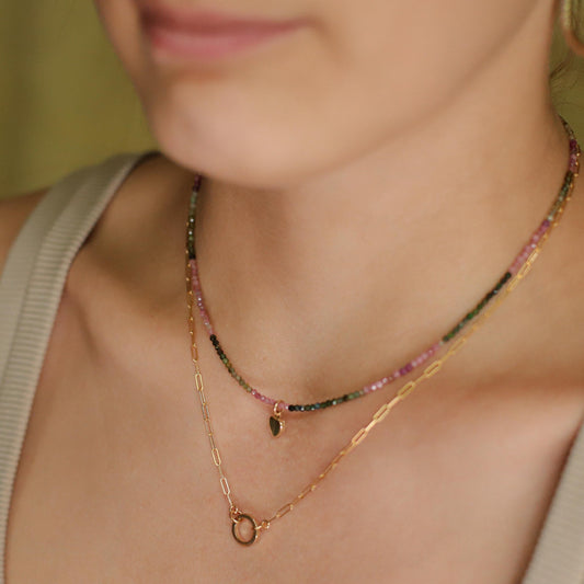 Mixed Tourmaline Heart Necklace - 14K