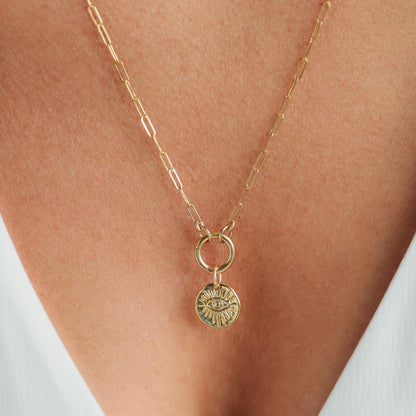 Evil Eye Necklace Set | Paperclip Chain Necklace | 10mm Push Lock Carabiner Clasp | Charm Holder Necklace | Layering Necklace