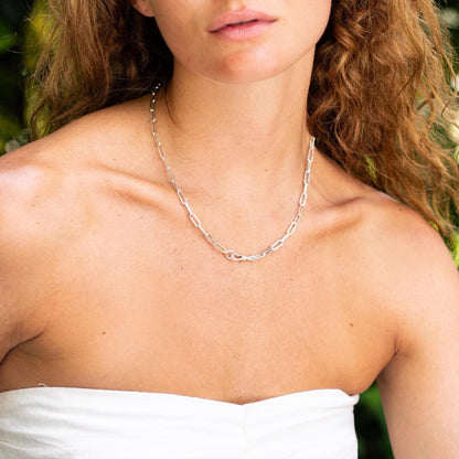 Sterling Silver Paperclip Chain Necklace, Minimal Layering Chain, Modern Everyday Jewelry