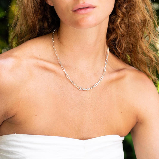 Sterling Silver Paperclip Chain Necklace, Minimal Layering Chain, Modern Everyday Jewelry