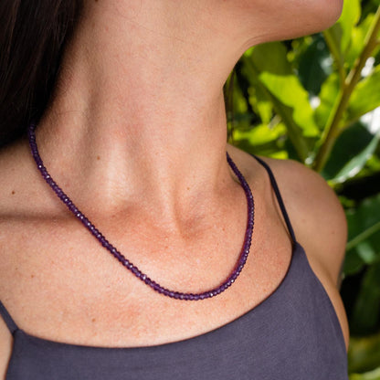Amethyst Beaded Necklace, 3mm Purple Amethyst | Amethyst Necklace [ENAM4577] | Amethyst Necklace | February birthstone