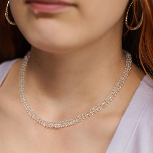 Clear Quartz Necklace – [DIP] Faceted Heishi Rondels with Gold Filled Clasp