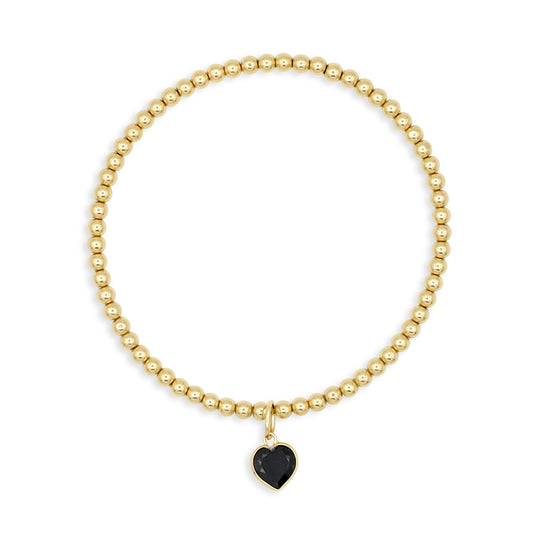 Black spinel heart | Gold Filled Black Spinel Heart Bracelet, Solid 14K Gold Charm, Stretch