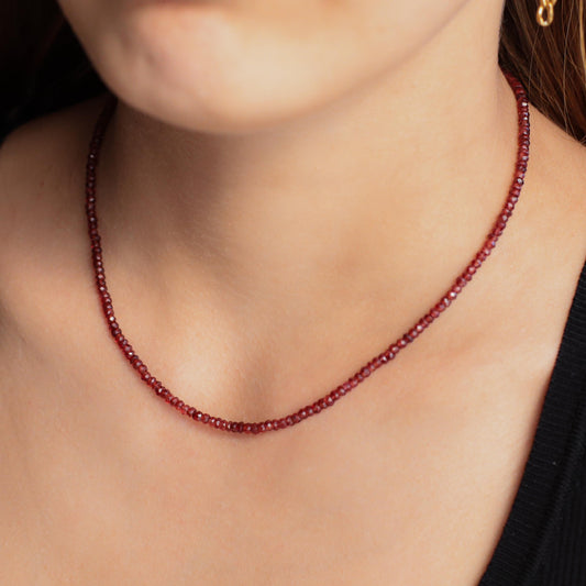 Garnet Beaded Necklace | AAA genuine garnet beaded necklace | Faceted Red Garnet | gold garne