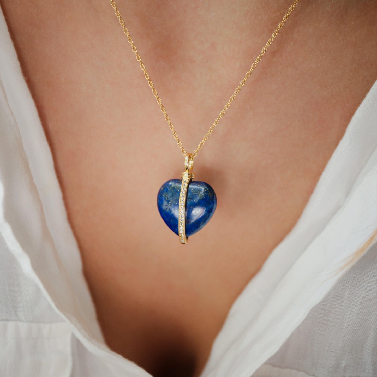 Lapis Necklace with White Topaz Heart | Genuine Lapis Lazuli Pendant | Dainty Blue Gemstone Necklace | Gift for Her
