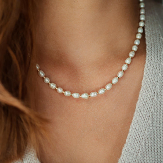 Freshwater Pearl necklace | Pearl necklace | [ENFM1671_GF_C] Boho freshwater pearl necklace | pearl necklace gold