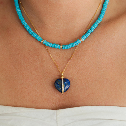 Lapis Necklace with White Topaz Heart | Genuine Lapis Lazuli Pendant | Dainty Blue Gemstone Necklace | Gift for Her