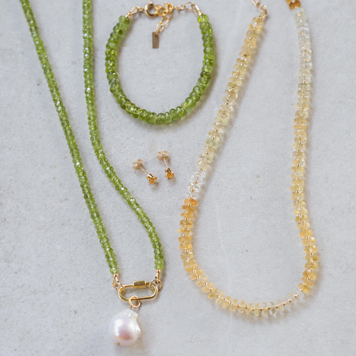 Peridot Pearl Carabiner Necklace