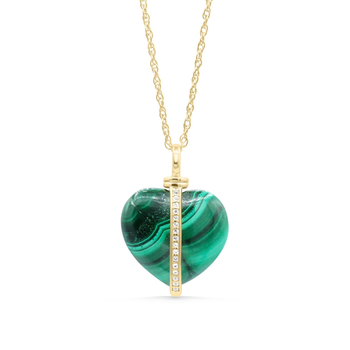 Malachite Necklace, Rope Chain, White Topaz Accent, Gold Vermeil Pendant