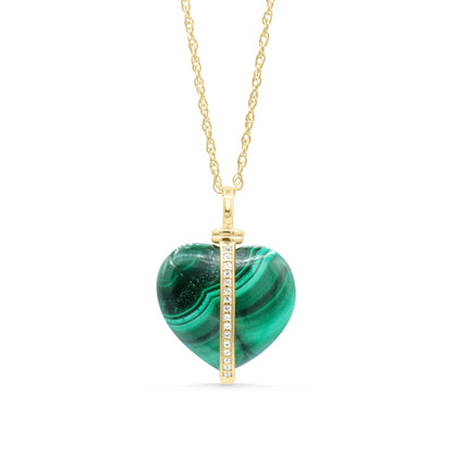 Malachite Necklace, Rope Chain, White Topaz Accent, Gold Vermeil Pendant
