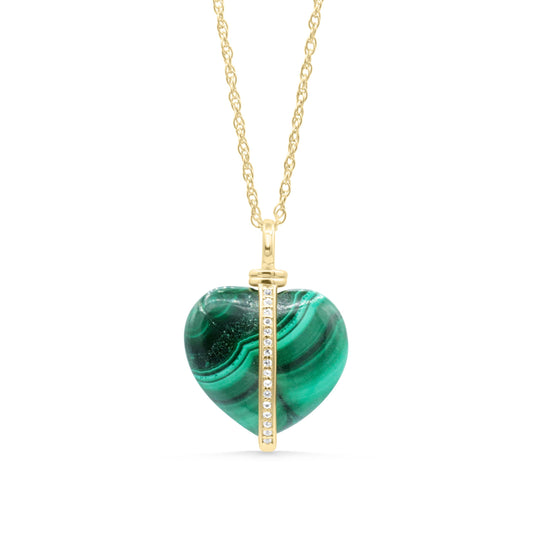 Malachite Necklace, Rope Chain, White Topaz Accent, Gold Vermeil Pendant