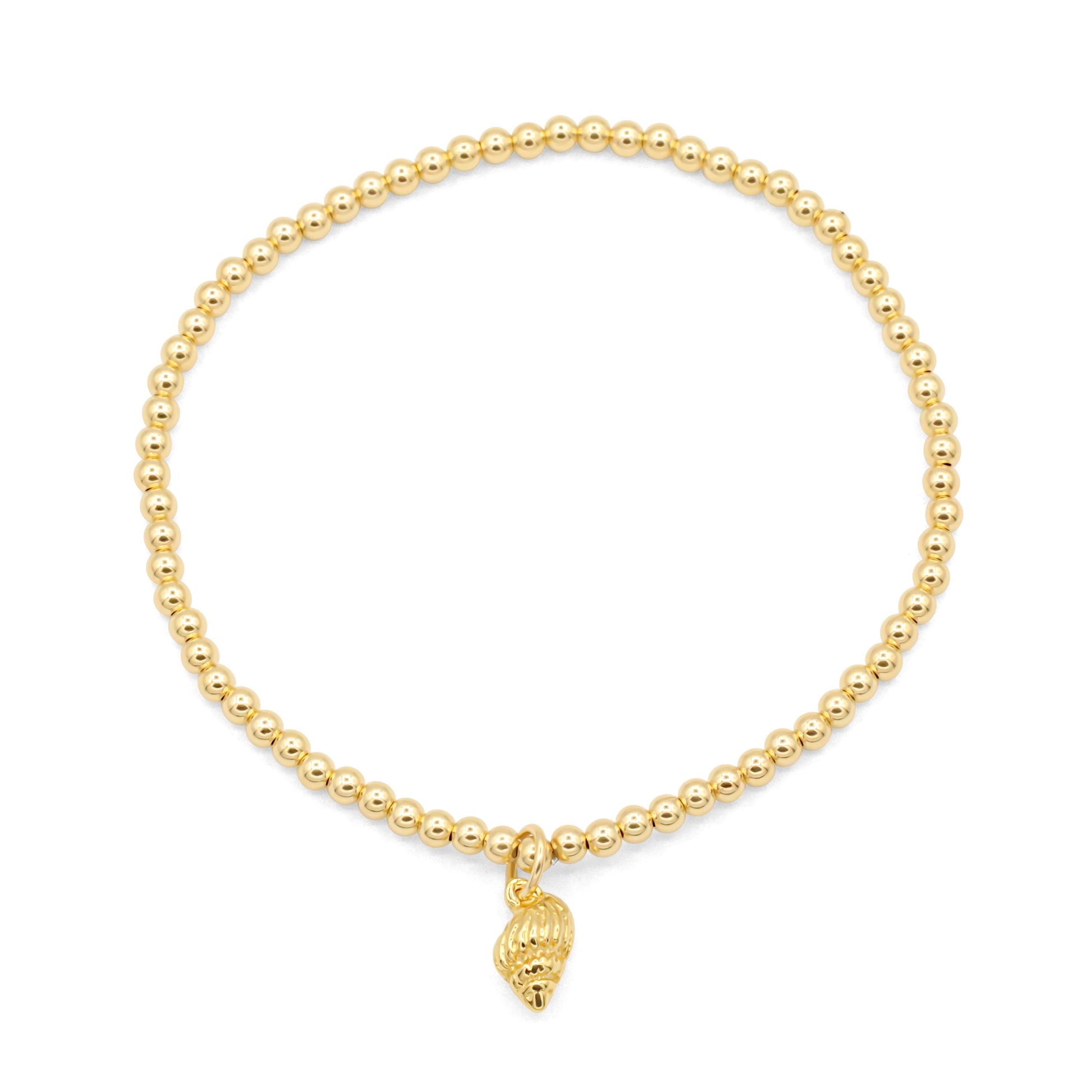 3mm Gold Filled Stretch Bracelet, Conch Shell Charm, Minimal Gold Bracelet