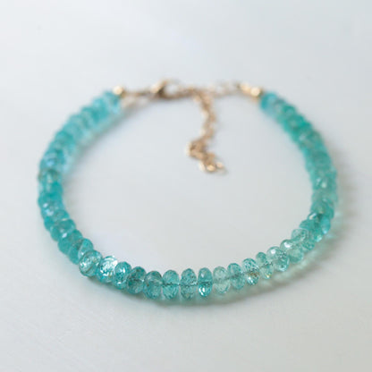 14K bicolor Apatite Bracelet, beaded apatite bracelet | Stunning faceted blue apatite bracelet, quality apatite jewelry, apatite