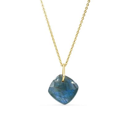 Labradorite Faceted Pendant Necklace, [ENBM1905] Flash Labradorite Charm, Gold Filled Chain Option, Intuition Stone Jewelry
