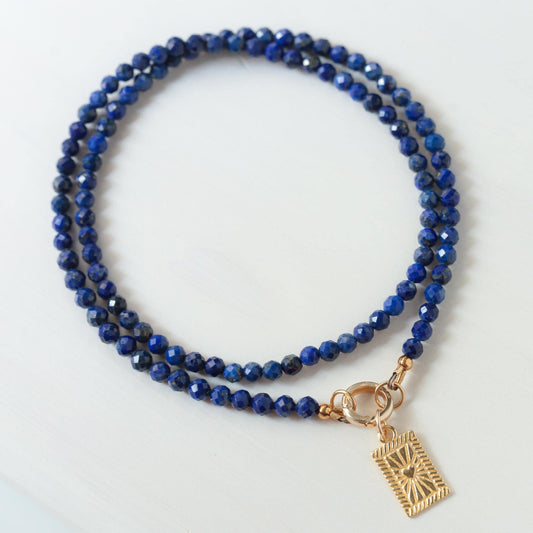 Dainty Lapis lazuli necklace | gold and lapis lazuli | beaded lapis choker necklace [ENLP1097], Beaded | Lapis Lazuli jewelry #0064