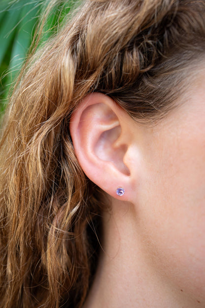 Solid 14K Gold Amethyst Stud Earrings, Brazilian Amethyst 4mm, Tiny Purple Gemstone Studs, Minimalist