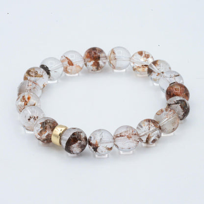 Solid 14K Gold Phantom Quartz Bracelet, AAAA+ 10mm Phantom Quartz Stretch Bracelet, Rare Gemstone Bracelet Gift