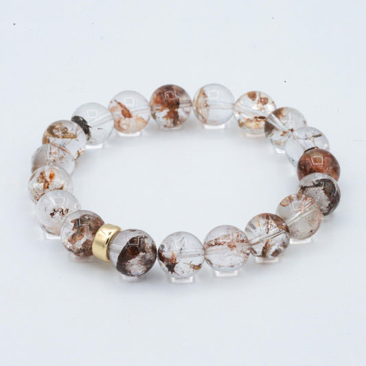 Solid 14K Gold Phantom Quartz Bracelet, AAAA+ 10mm Phantom Quartz Stretch Bracelet, Rare Gemstone Bracelet Gift