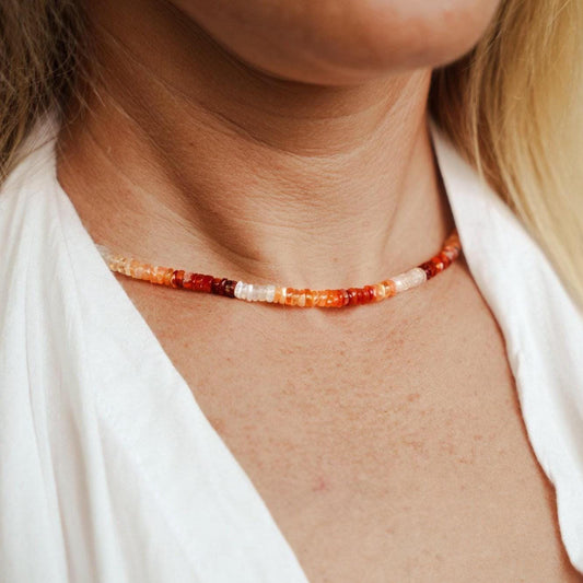 Mexican Fire Opal Necklace Gift, [ENFP1727] Fire Opal Rondelle Necklace, 14K Gold Filled, October Birthstone