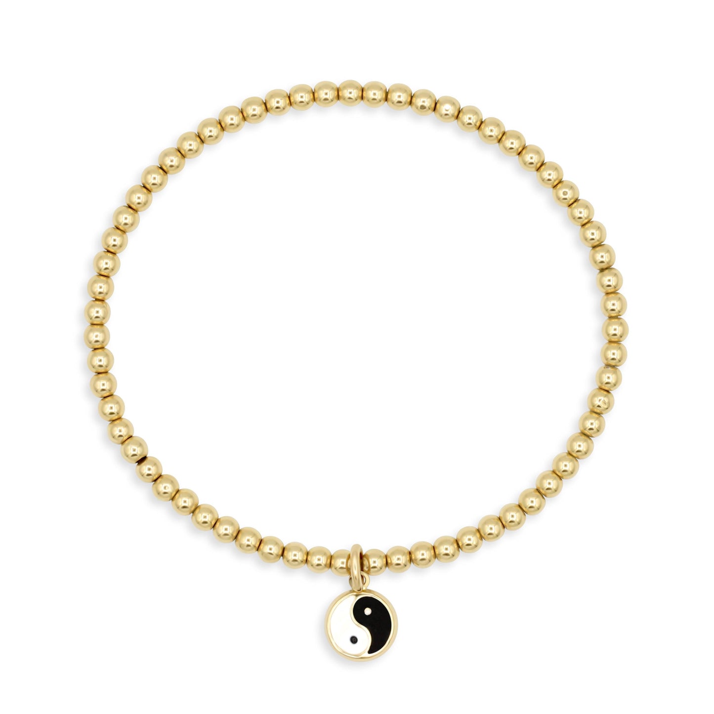 Solid 14K Gold Yin Yang Charm Bracelet | 3mm Gold Filled Stretch Bracelet | Minimalist Everyday Stack