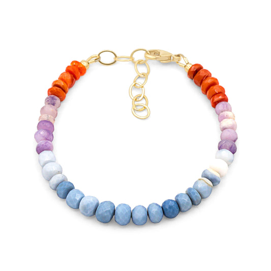 Mixed Opal Bracelet | Blue Opal Purple Opal Fire Opal Bracelet | Faceted Rondel Gemstone Bracelet | 14K Gold Filled