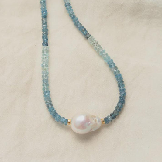 Baroque Pearl Santa Maria Aquamarine Necklace [ENSP1092] | March Birthstone | Aquamarine Necklace | blue aquamarine | Natural Aquamarine